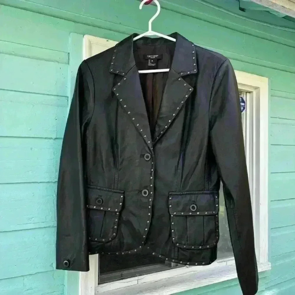Karen Kane Brown Studded Leather Blazer Women's Size Medium